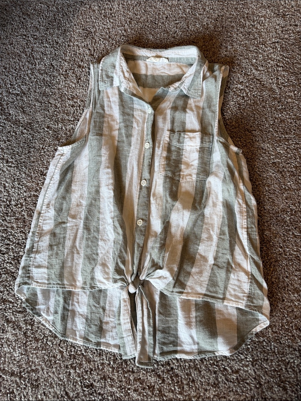 beachlunchlounge Olive & White Striped Tie-Front Sleeveless Top